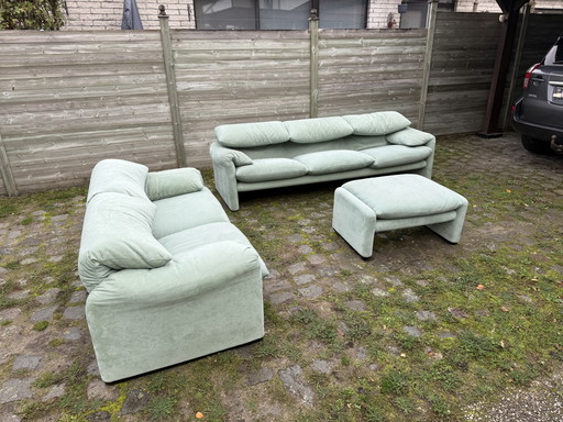 Vintage Cassina Maralunga Set – Iconic Vico Magistretti Design in Rare Mint Green Alcantara