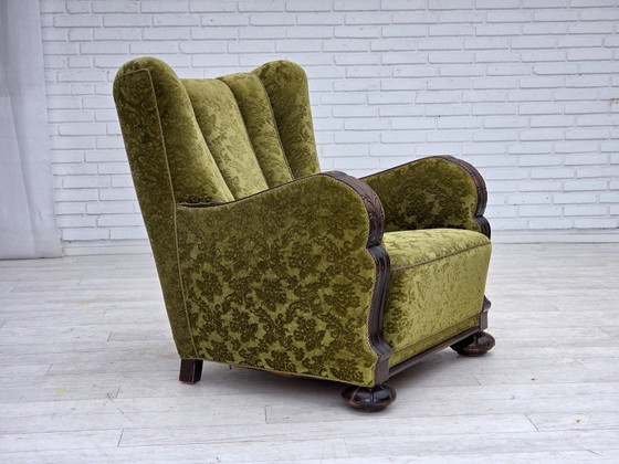 Image 1 of Fauteuil relax danois des années 1950, revêtement en velours, bois de chêne.