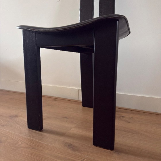 Image 1 of Set van vier volledig zwarte eetkamerstoelen met hoge rugleuning in de stijl van Pietro Constantini, jaren 70, Italië