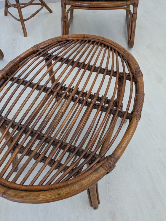 Image 1 of Salon en bambou - Fauteuils, table basse et porte-manteau - Vintage