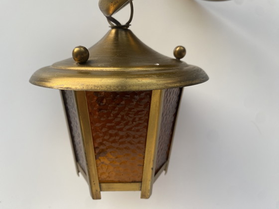 Image 1 of Lanterna da parete in rame antico Art Déco in stile Scuola di Amsterdam.