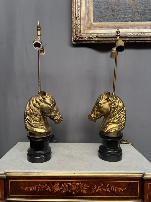 Pair of vintage lamps by Maison Jansen. Solid bronze, marble base. – tafellampen (photo 2 of 7)
