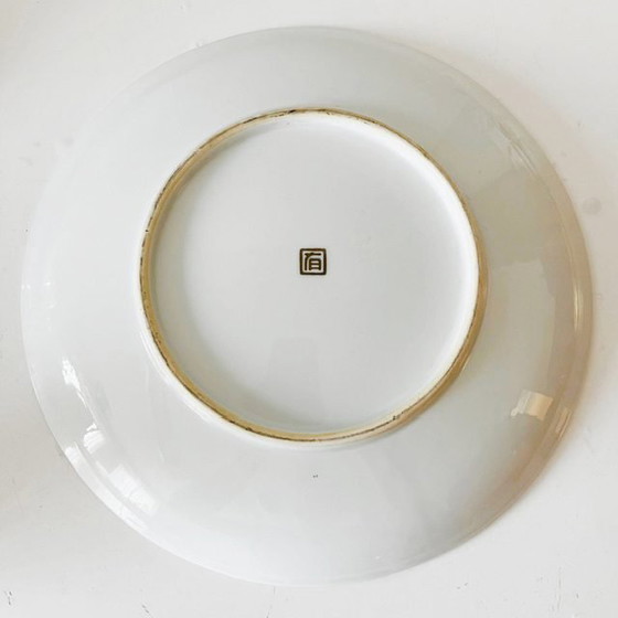 Panneau vintage japonais Imari peint à la main représentant une charrette à bœufs, fleur de cerisier rose, (photo 6 of 7)