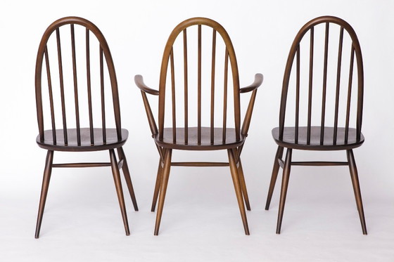 Image 1 of Set of 6 Ercol Quaker Windsor Dining Chairs | 1960s British Mid-Century Modern, Solid Elm Wood, Vintage Design