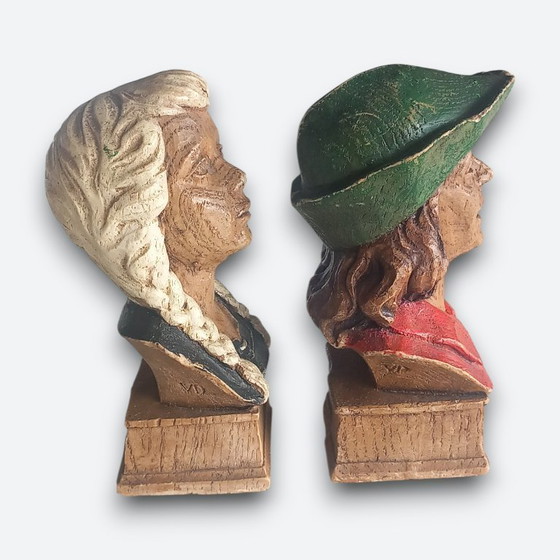 Image 1 of Tijl en Nele Uilenspiegel – Boekensteunen (2) – Arbopanda – Made in Belgium – ca. 1960–1970