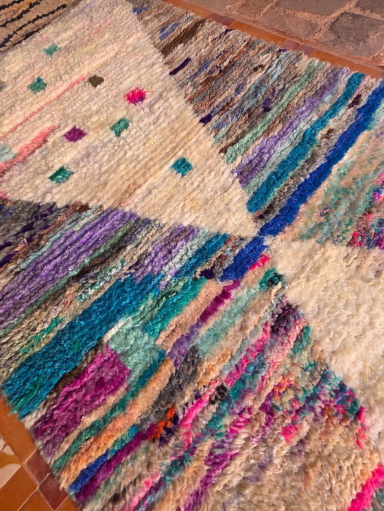 Image 1 of Abstraktes blau-cremefarbenes Boujaad-Muster, 150 x 100 cm