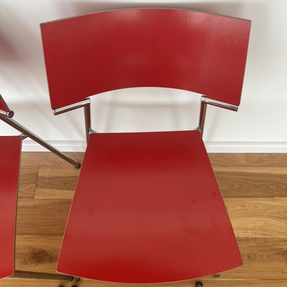 10 sedie impilabili Gijs van der Sluis Quasi Stacking Chairs, colore rosso/blu, laminate con struttura (photo 14 of 15)