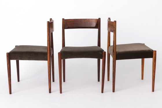 Image 1 of Set of 3 Vintage Rosewood Dining Chairs, 1960s Mid Century Modern Chairs, Restored Wooden Chairs, Upholstered Seats