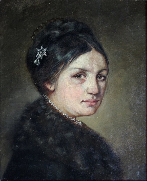 Retrato victoriano de una dama, siglo XIX, pintura al óleo, enmarcada