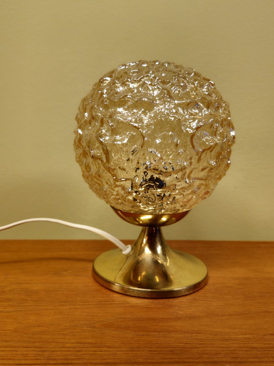 Image 1 of Vintage Tafellamp Bollampje Bedlampje Lamp Messing Glas