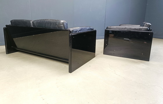 Image 1 of Ensemble de canapés vintage en laque et cuir par Kazuhide Takahama pour Studio Simon, 1970