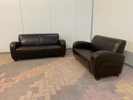 Image 1 of Divano in vera pelle marrone 3 + 2,5 posti