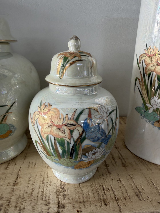 Image 1 of Uniek 5 delige handbeschilderde porseleinen set met de ijsvogel (Japans)