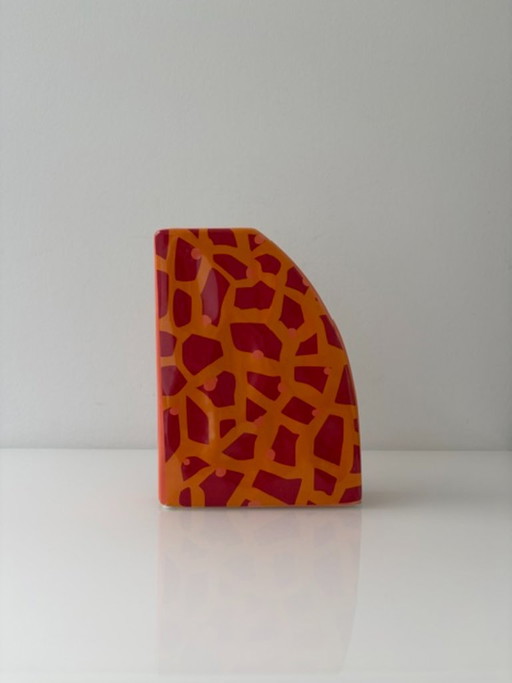 Striking Ceramic Vase – Orange/Pink – Graphic Pattern – vazen