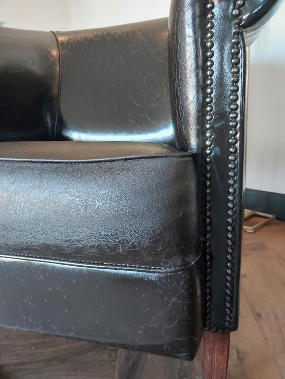 Image 1 of 2 Leren clubfauteuils – vintage / industrieel – echt leer – donkerbruin