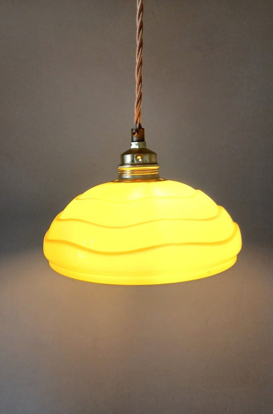 Image 1 of Set (2) Antique ceiling lamps in pastel brown/yellow color.