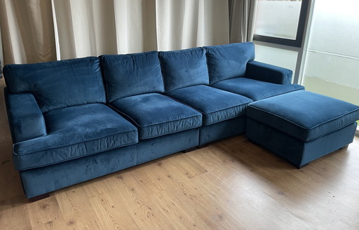 Vintage 4-Seater Sofa Blue Velvet By Milo Baughman For Thayer Coggin, 1960