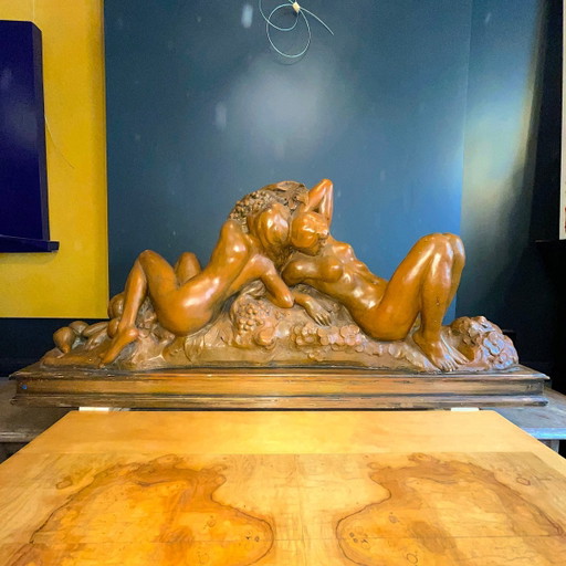 Bacchantes Nude Women & Fruit Sculpture attributed to Jef Lambeau, 1900s