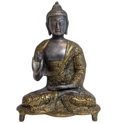 Antique Tibetan Gilt-Bronze Buddha in Vitarka Mudra – 19th Century – decoratieve objecten