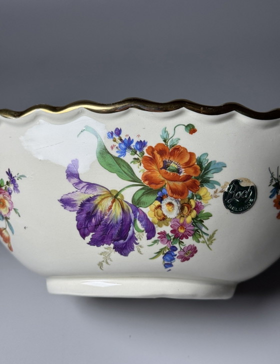 Image 1 of Boch Frères Keramis Art Deco Kom – Decor “Bouquet de Saxe”, België, jaren 30