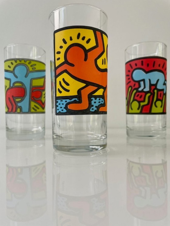 Image 1 of 3x Keith Haring X Quick long drink glasses - 1990s