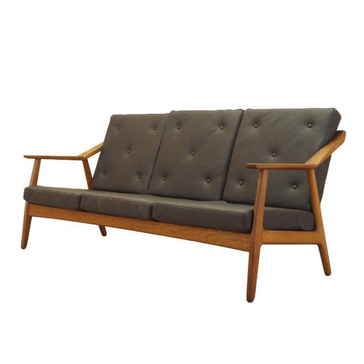 Brockmann Petersen eiken bank voor Randers Møbelfabrik, lederen bekleding, Denemarken, jaren 70. – 3 5 zitsbanken, Wood