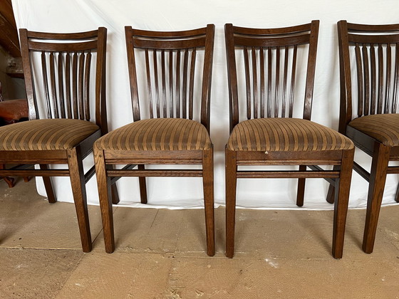 6 Bannink Art Nouveau Oak Dining Chairs – Textile, Wood (photo 3 of 5)