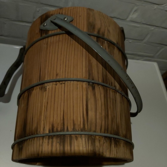 Image 1 of Antique Husqvarna butter barrel with cast iron mill