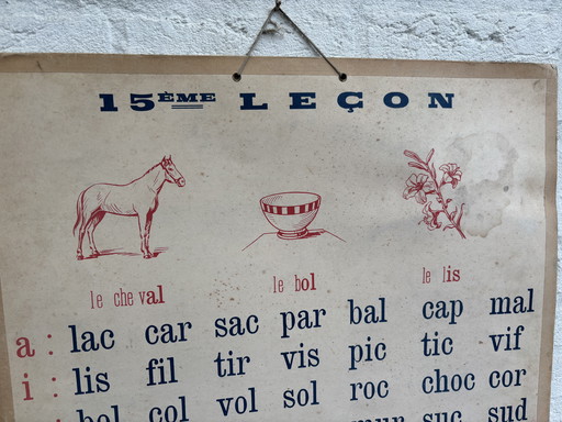 Tabella scolastica francese vintage a doppia faccia Metodo Boscher ‘50