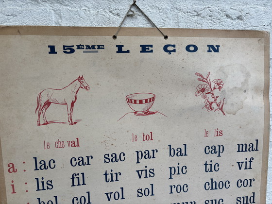 Image 1 of Tabella scolastica francese vintage a doppia faccia Metodo Boscher ‘50