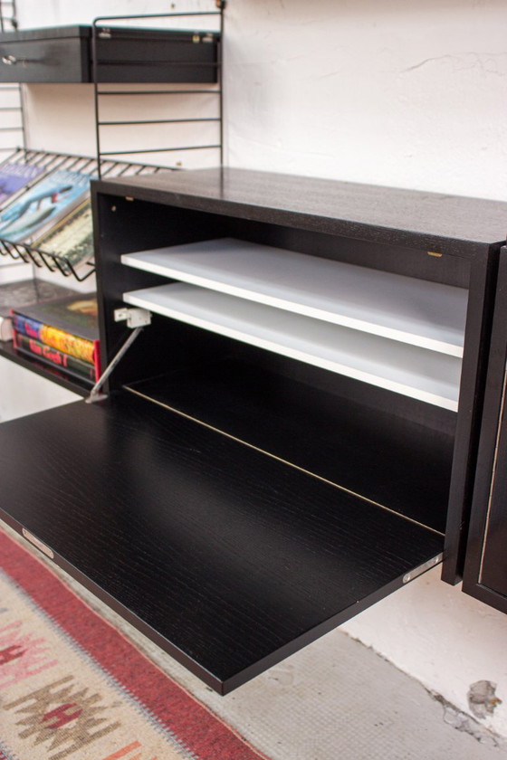 Image 1 of Original String shelf, vintage Nisse black sideboard bookshelf