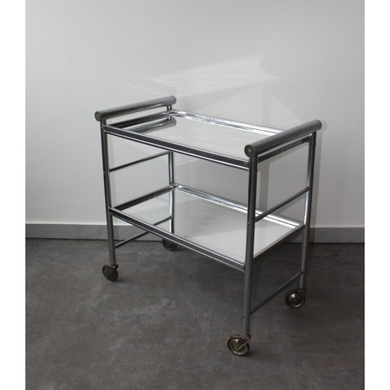 Image 1 of Vintage aluminium bar cart with 2 mirrored trays 1960s