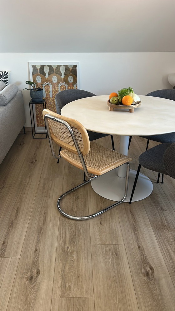 4 cantileverstoelen met Weens vlechtwerk – nieuw en ongebruikt – Eetkamerstoelen, Wood, Chrome (photo 5 of 5)