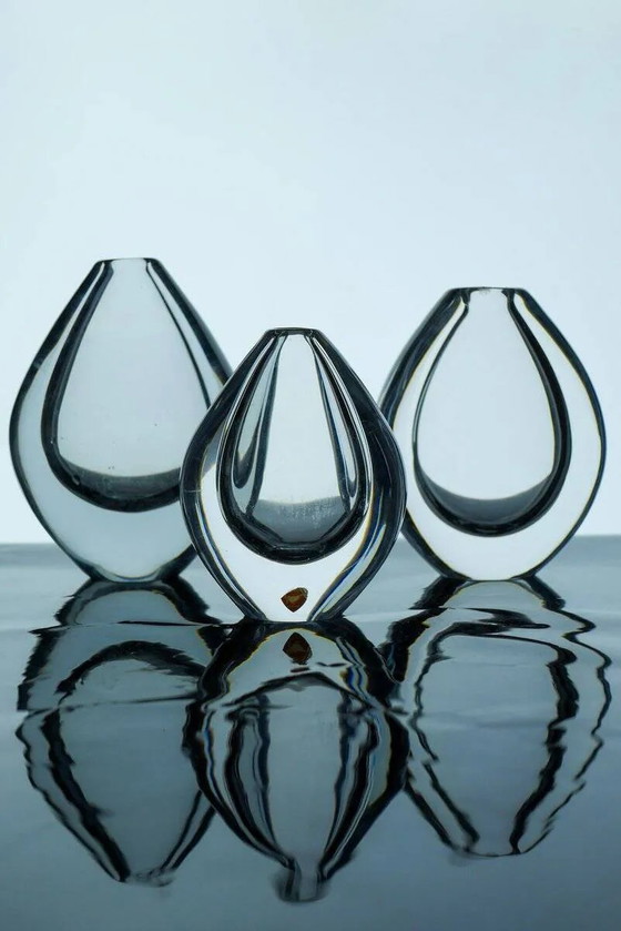 Image 1 of Crystal Lucid Drop Glass Vases by Sven Palmqvist for Orrefors, Sweden, 1950s, set of 3