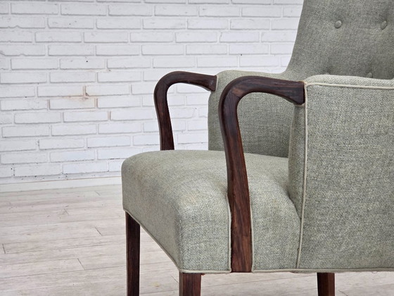 Image 1 of 1960s, Danish armchair, original light grey furniture wool, solid teak wood.