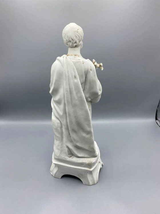 Antike religiöse Statue des Heiligen Josef aus Biskuitporzellan, Ende des 19. – Anfang des 20. Jahrhunderts (photo 3 of 8)