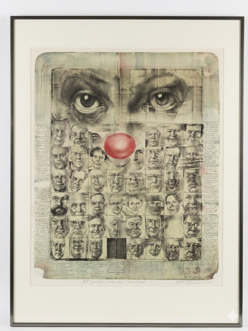 Lithografie Van Oldrich Kulhanek "The Humour Will Stop" 1989 – decoratieve objecten, Paper (photo 2 of 5)