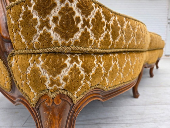 Image 1 of 1950s, Danish 3-seater sofa, furniture velour, carved ash wood.