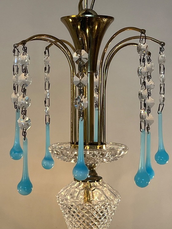Image 1 of Set of 2 opaline azure blue teardrop chandeliers
