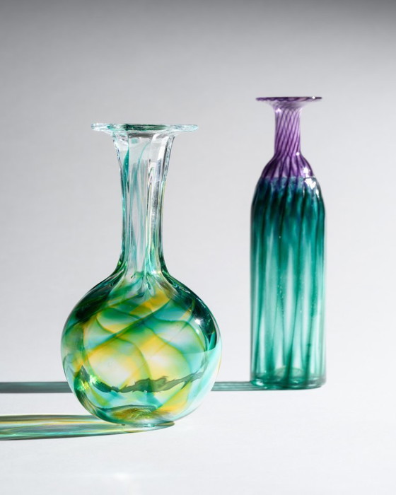Image 1 of Curated Studio Art Glass Duo German Exhibition Pieces Signed by Artisans 80s-90s