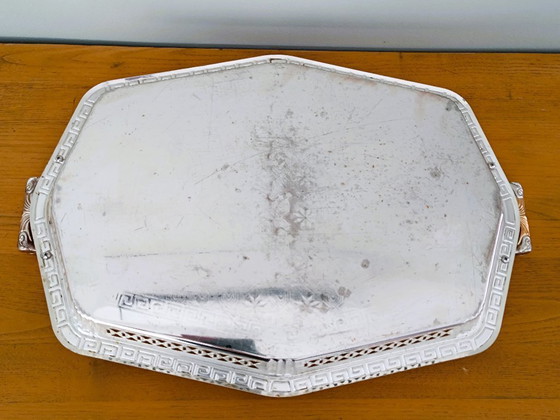 Image 1 of Antieke zilveren en gouden metalen serveerschaal