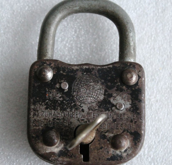 Image 1 of Old padlock, barn lock with key, shackle lock, working