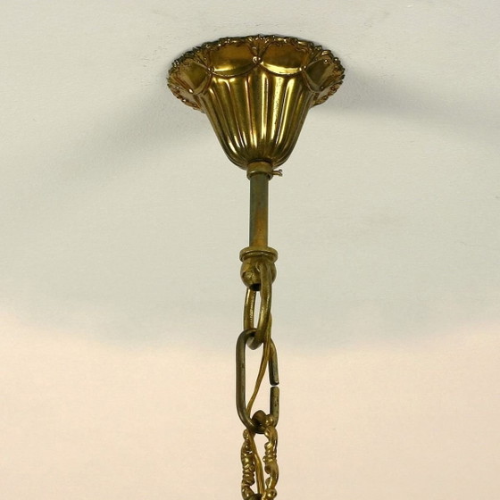 Image 1 of Exclusiva lámpara de araña francesa con colgantes de cristal de Murano italiano en forma de lágrima | cristal rosa salmón | años