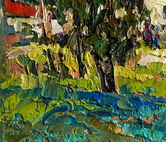 Image 1 of Original Oil Painting Summer Church Landscape Hike to the monastery