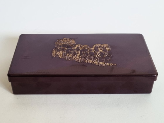 Image 1 of Scatola/scatola in bachelite vintage Mouson con motivo di diligenza - circa 1930-1950