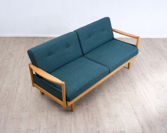 Image 1 of Sofá/diván "Stella" de los años 60, una pieza rara fabricada en madera maciza de haya por Walter Knoll.