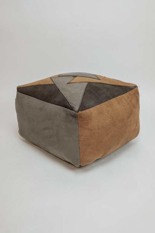 Vintage leather patchwork pouf