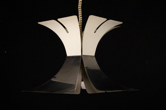 Image 1 of Lampadario anni '70 in stile Goffredo Reggiani in lacca e cromo