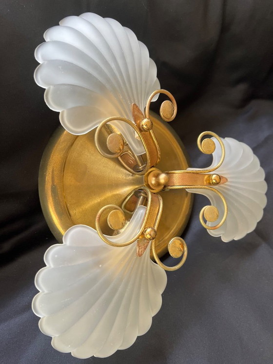 Complete Vintage DeKnudt Lampenset – Plafondlamp + 2 Wandlampen – België Jaren 70 – Plafondlampen, Brass (photo 3 of 5)