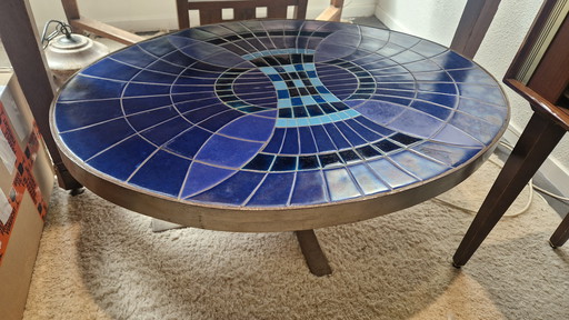 Guy Trévoux coffee table blue ceramic tile top
